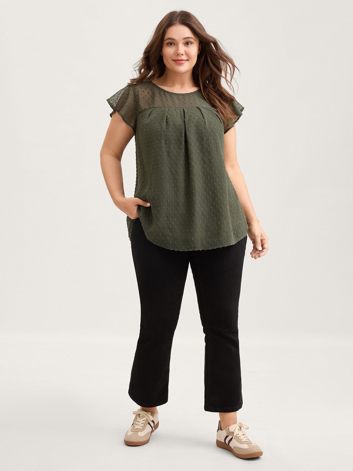 Textured Bust-Ease Ruffled Sleeve Blouse