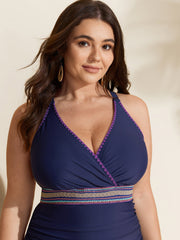 Embroidered Edges Ruched One-Piece Swimsuit