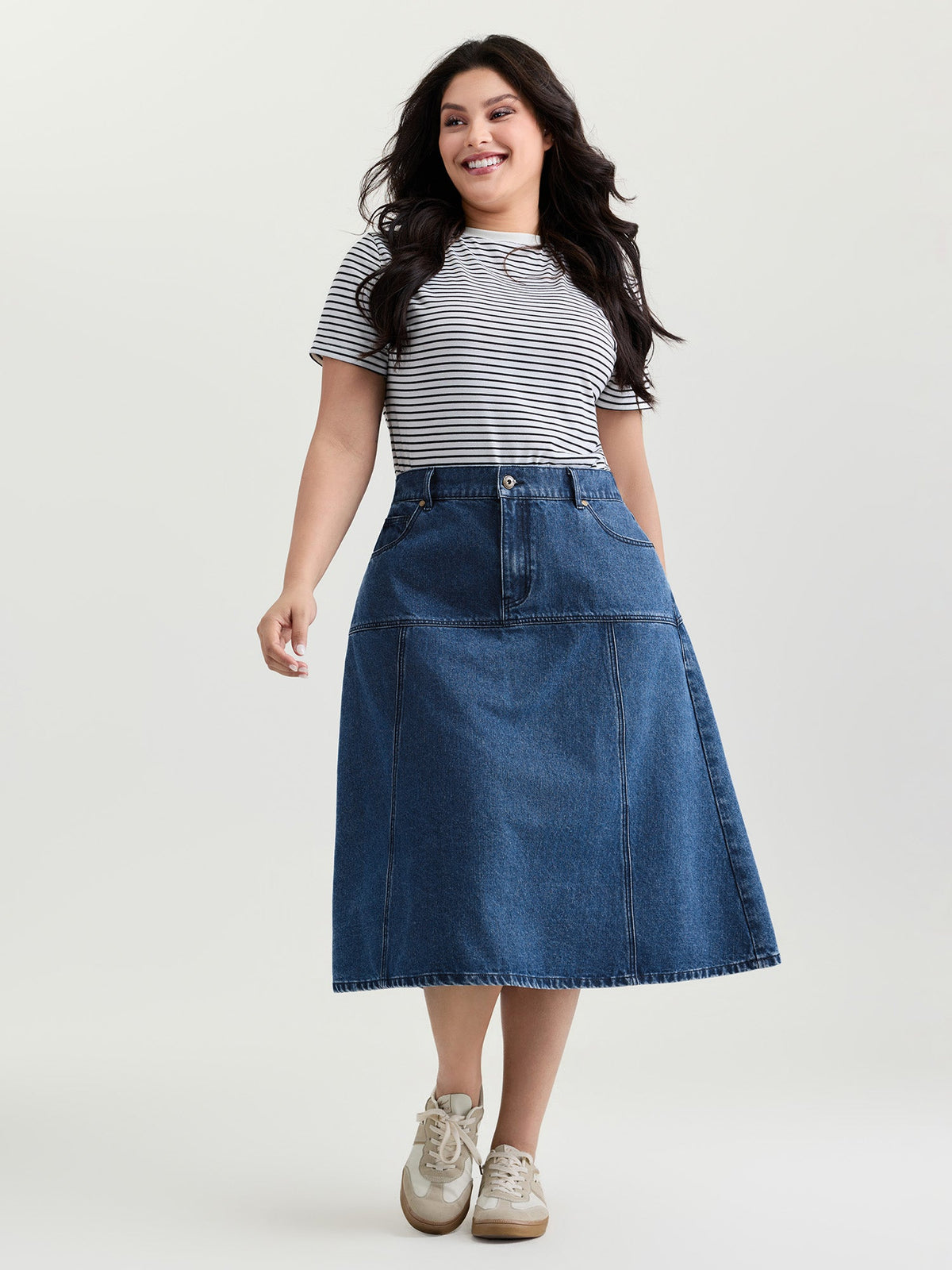 Elastic Back Waistband Maxi Denim Skirt