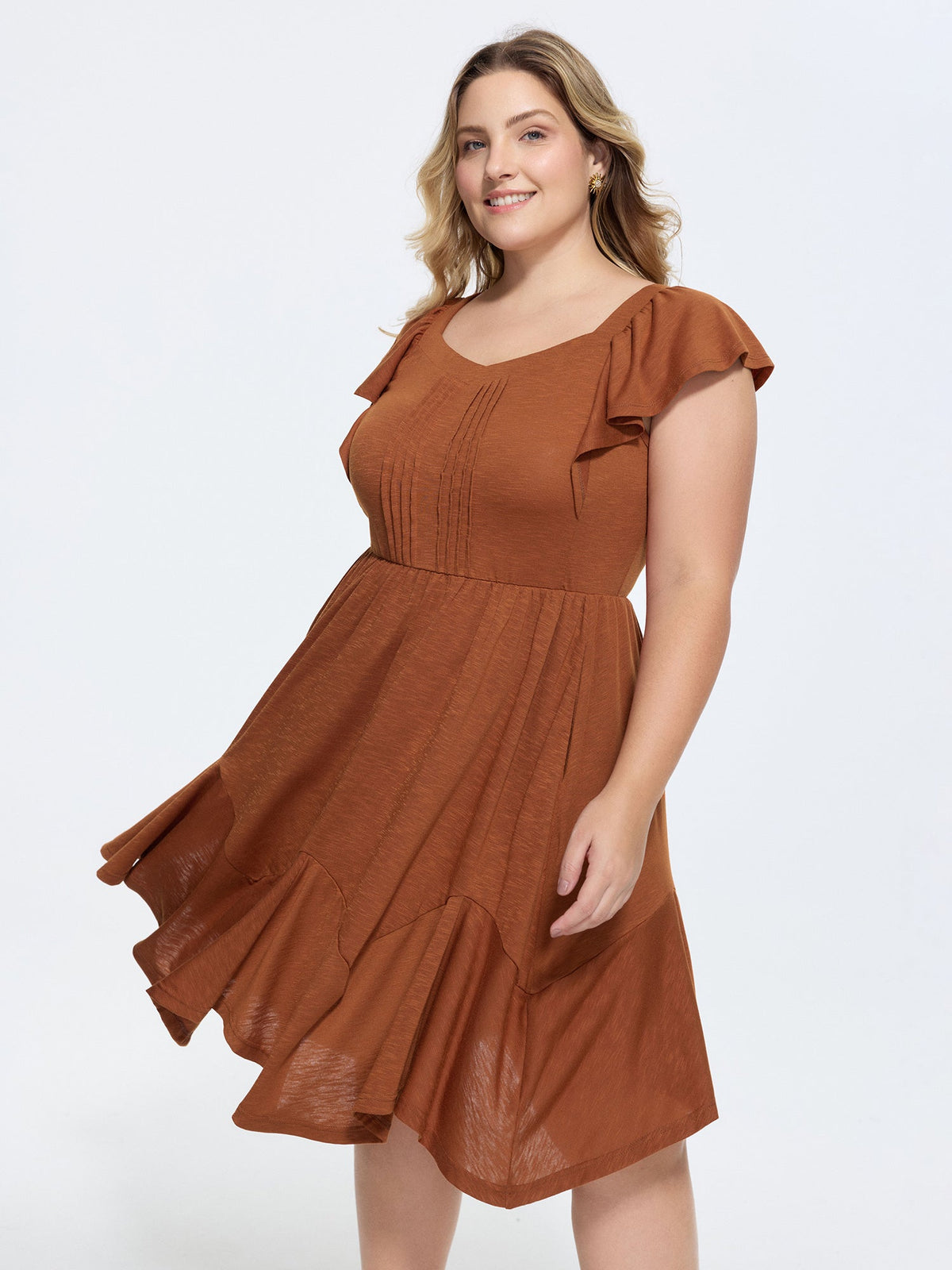 Ruffled Sleeve Fit And Flare Midi Dress