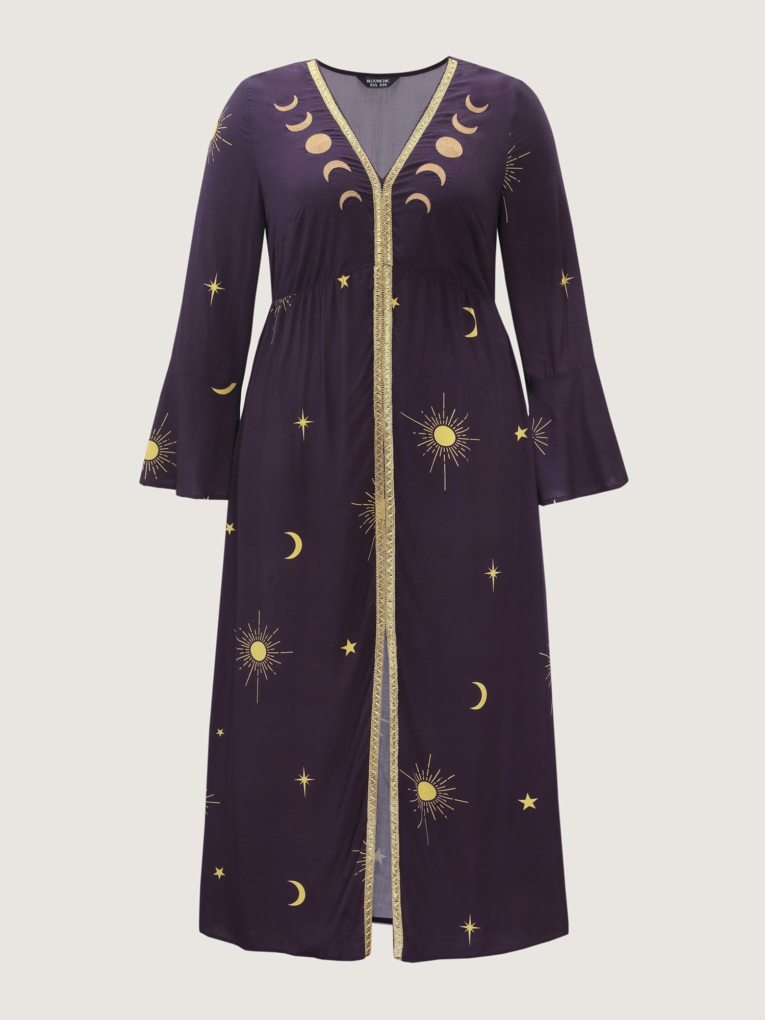 Star Moon Print Color Contrast Maxi Dress