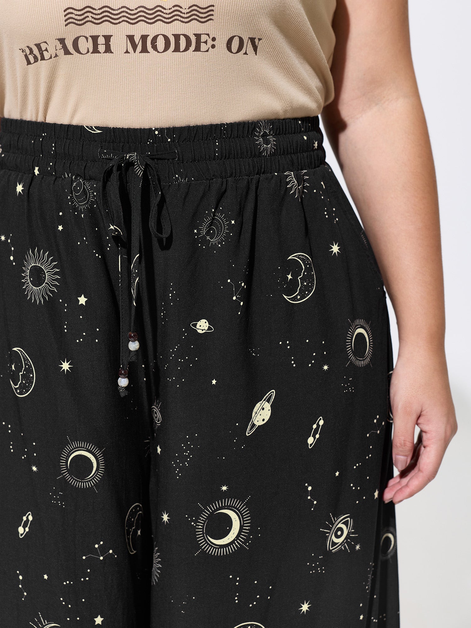 Star Moon Print Flowy Pants