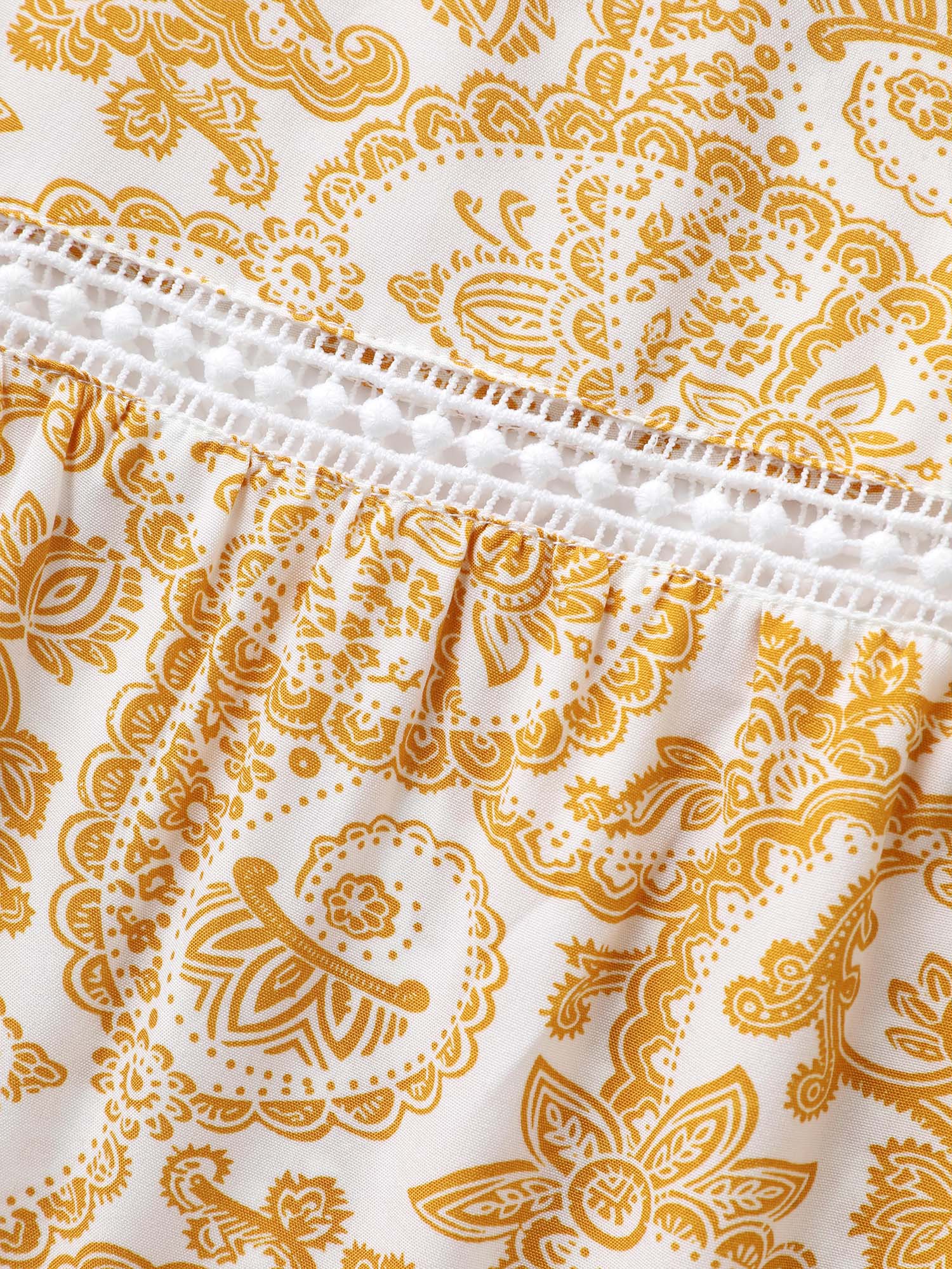 Paisely Print Lace Trim Wide-Leg Pants