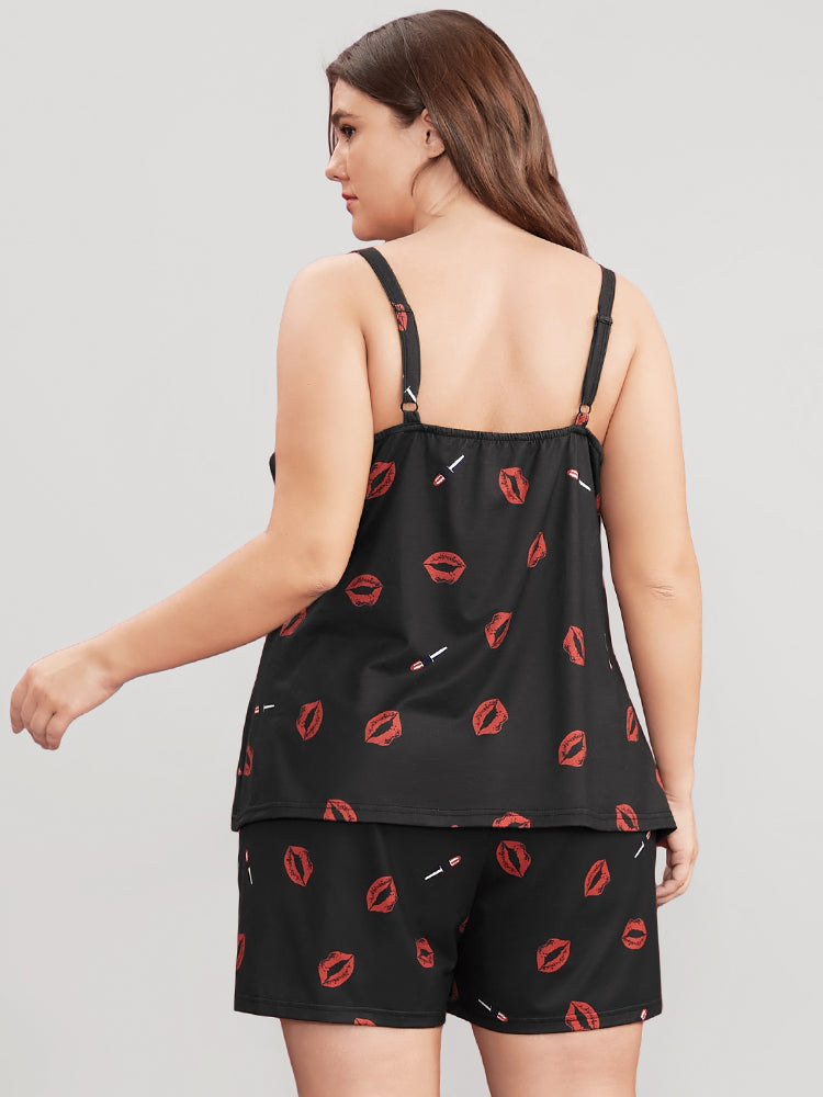 Sweet Lips Print Cami Pajama Top