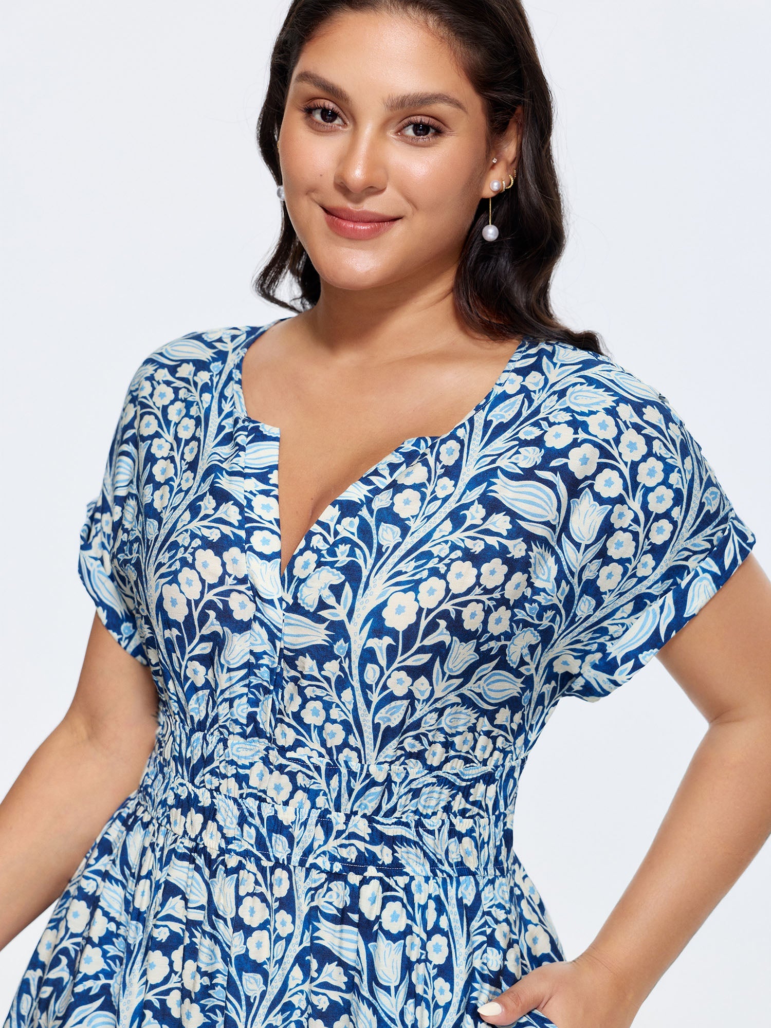 Floral Print Cinched-Waist Midi Dress