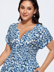 Floral Print Cinched-Waist Midi Dress