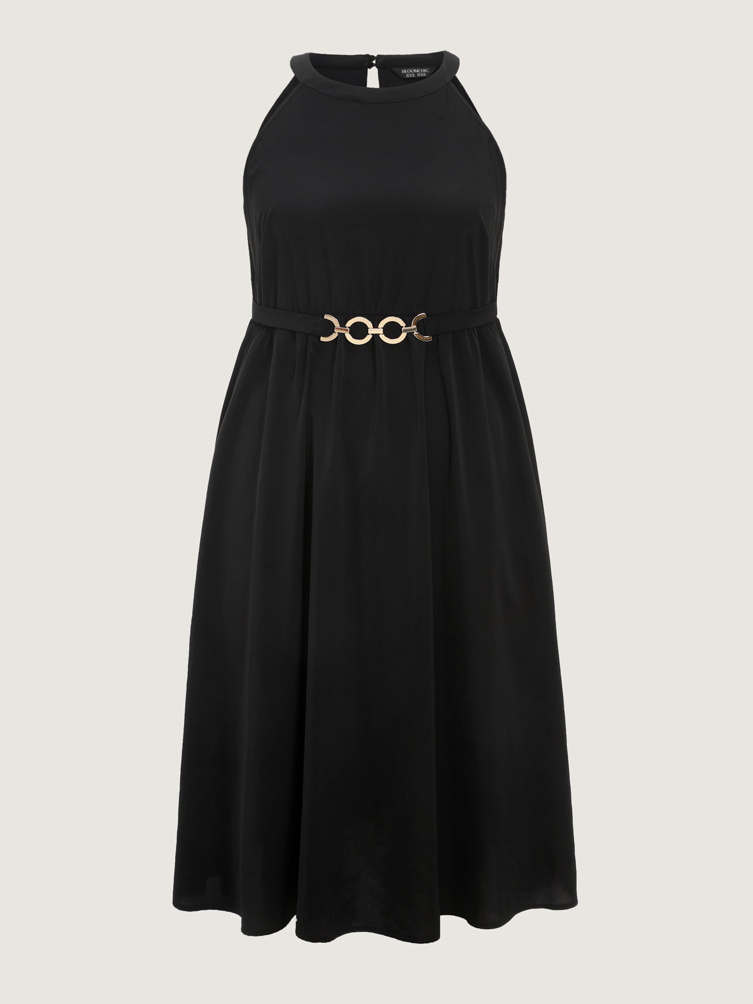 Halter Neckline Waist-Buckle Midi Dress