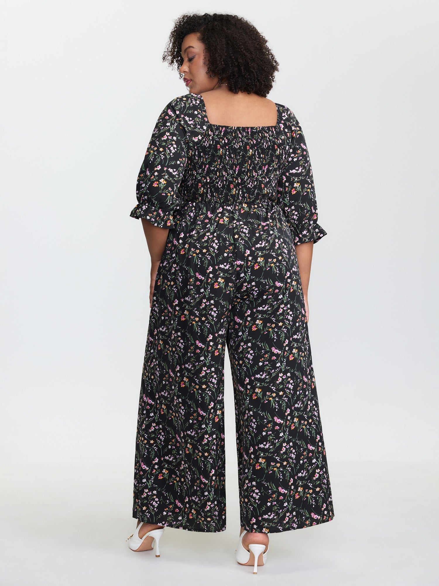 Floral Shirred Waist-Defining Jumpsuit