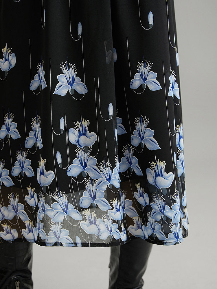 Boho Print Ruched Elastic Waist Chiffon Dress