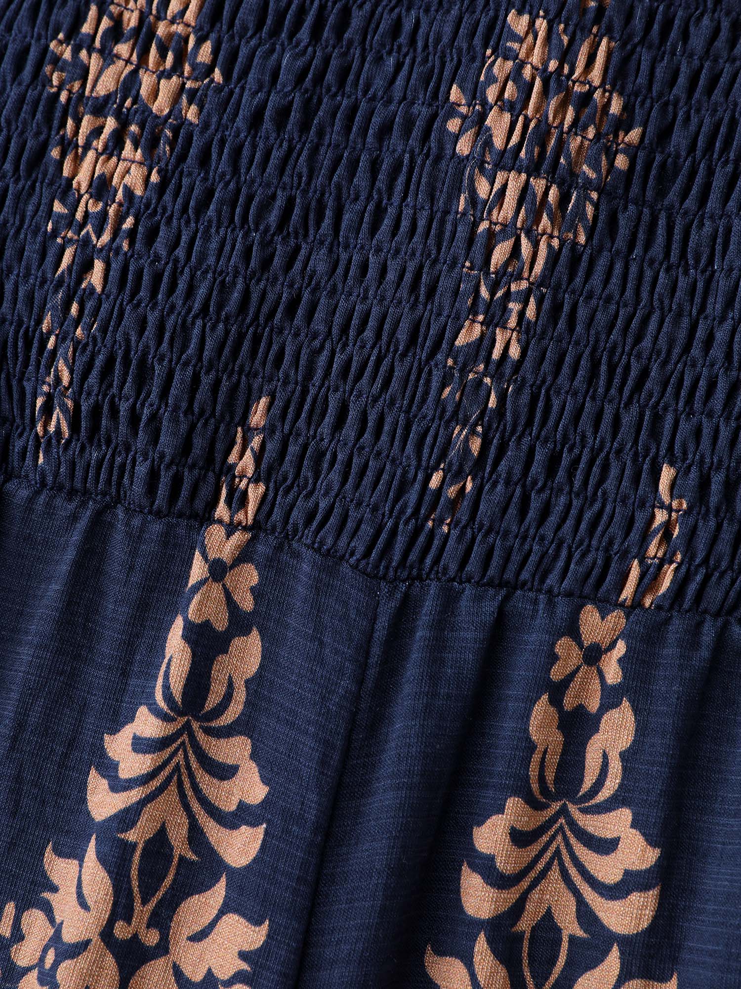 Geometric Print Waist-Defining Shirred Jumpsuit