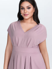 V-Neck Pleated Plain Knit Top