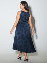Satin Jacquard Asymmetrical Hem Midi Dress