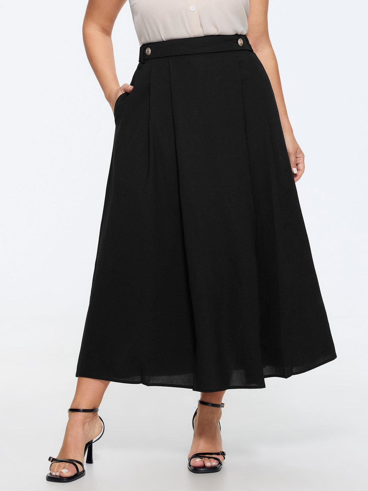 Waist Beaded Pleated Flowy Maxi Skirt