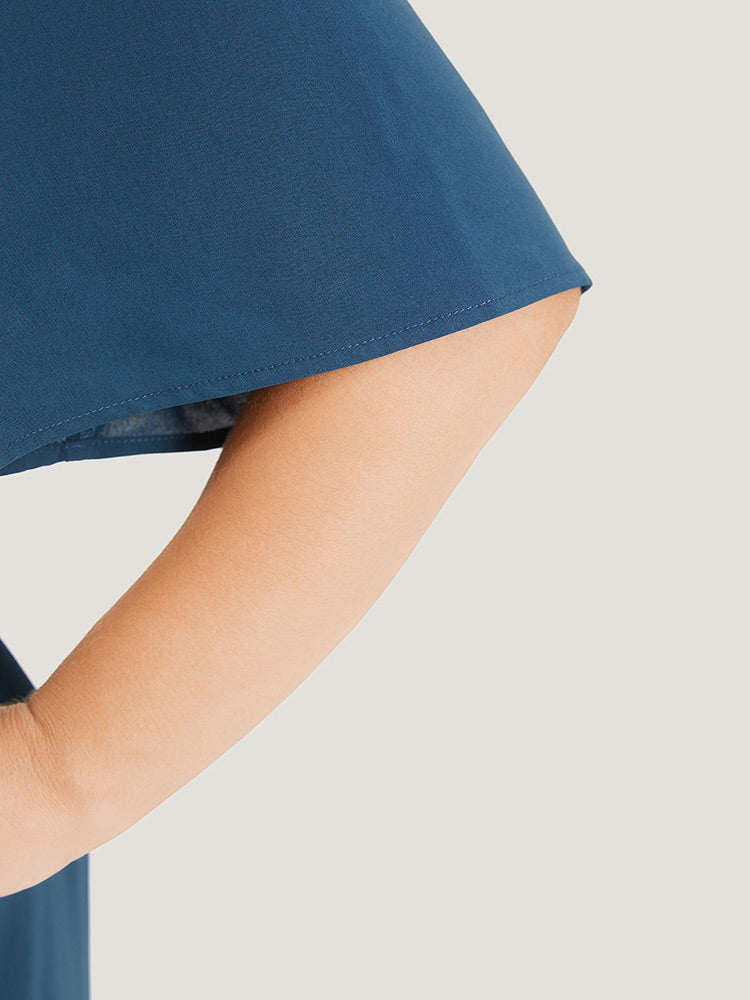 Plain Pocket Belted Pleated Raglan Sleeve Dress