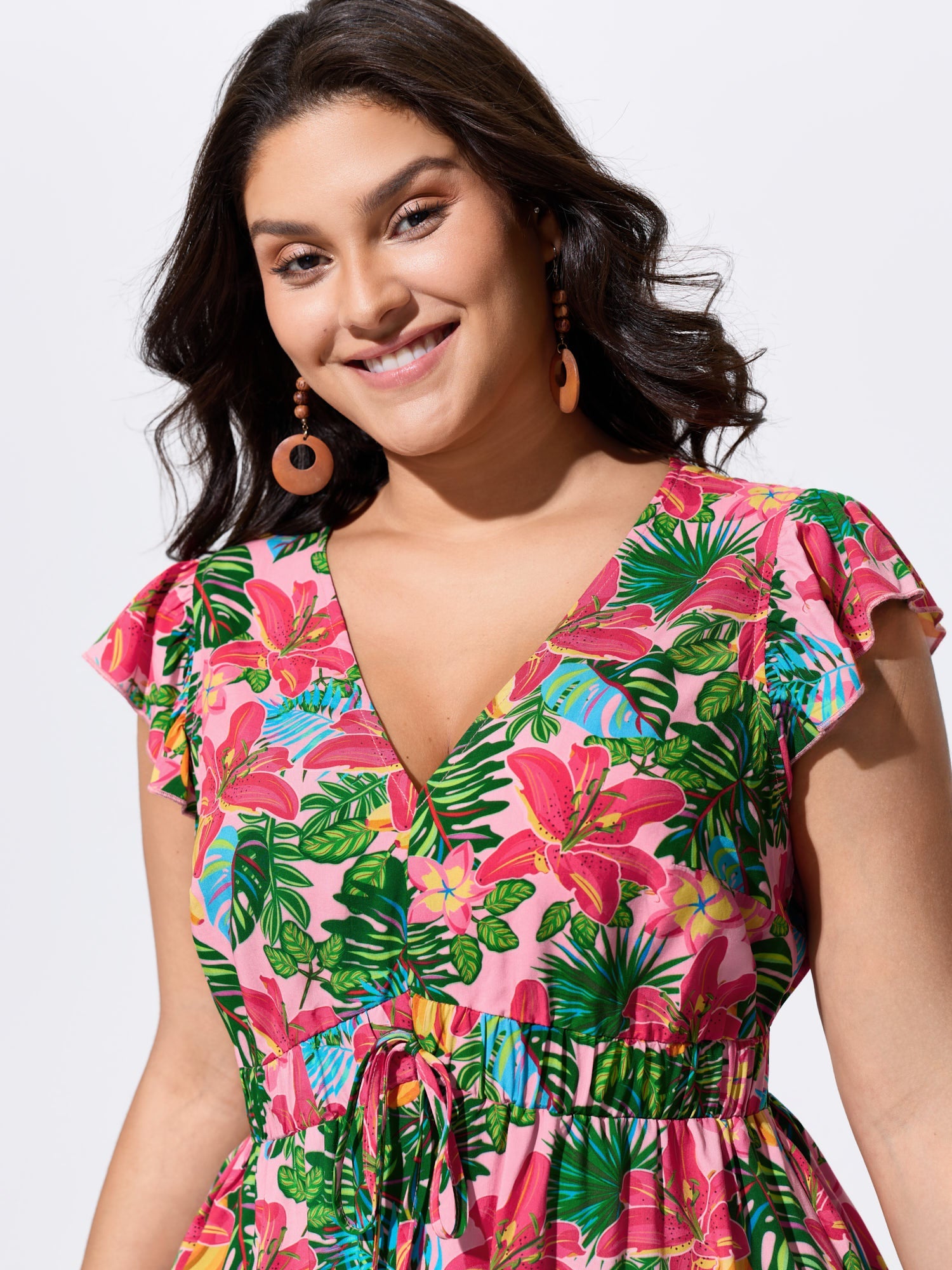 Vibrant Floral Print Cinched-Waist Top