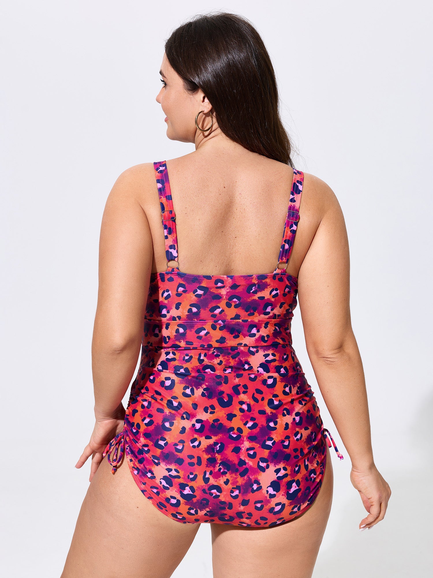 Leopard Print Ruched Adjustable Coverage One-Piece Swim
