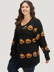 Halloween Pumpkin Graphic Open Front Cardigan
