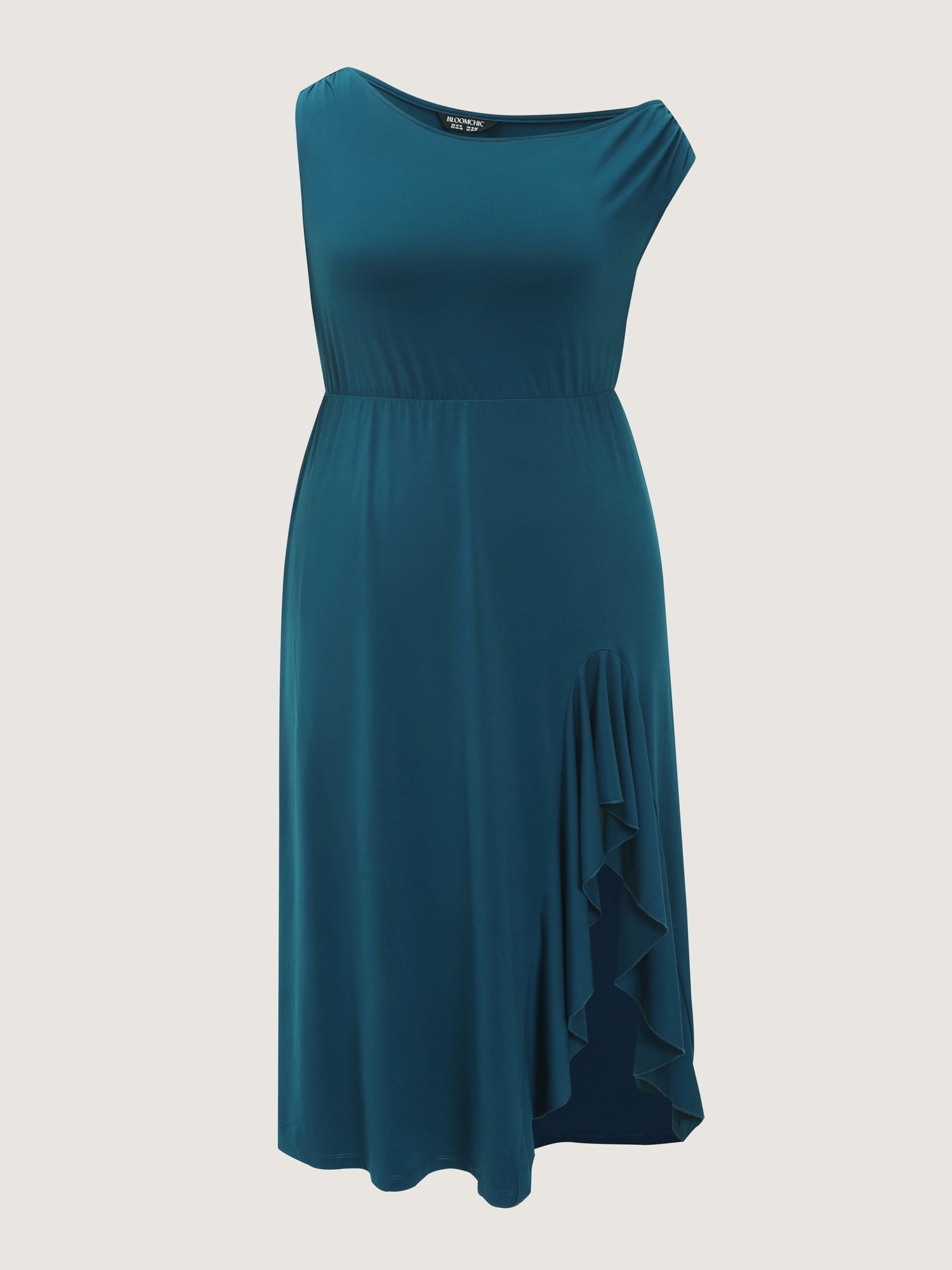 Stretchy One-Shoulder Asymmetrical Hem Midi Dress