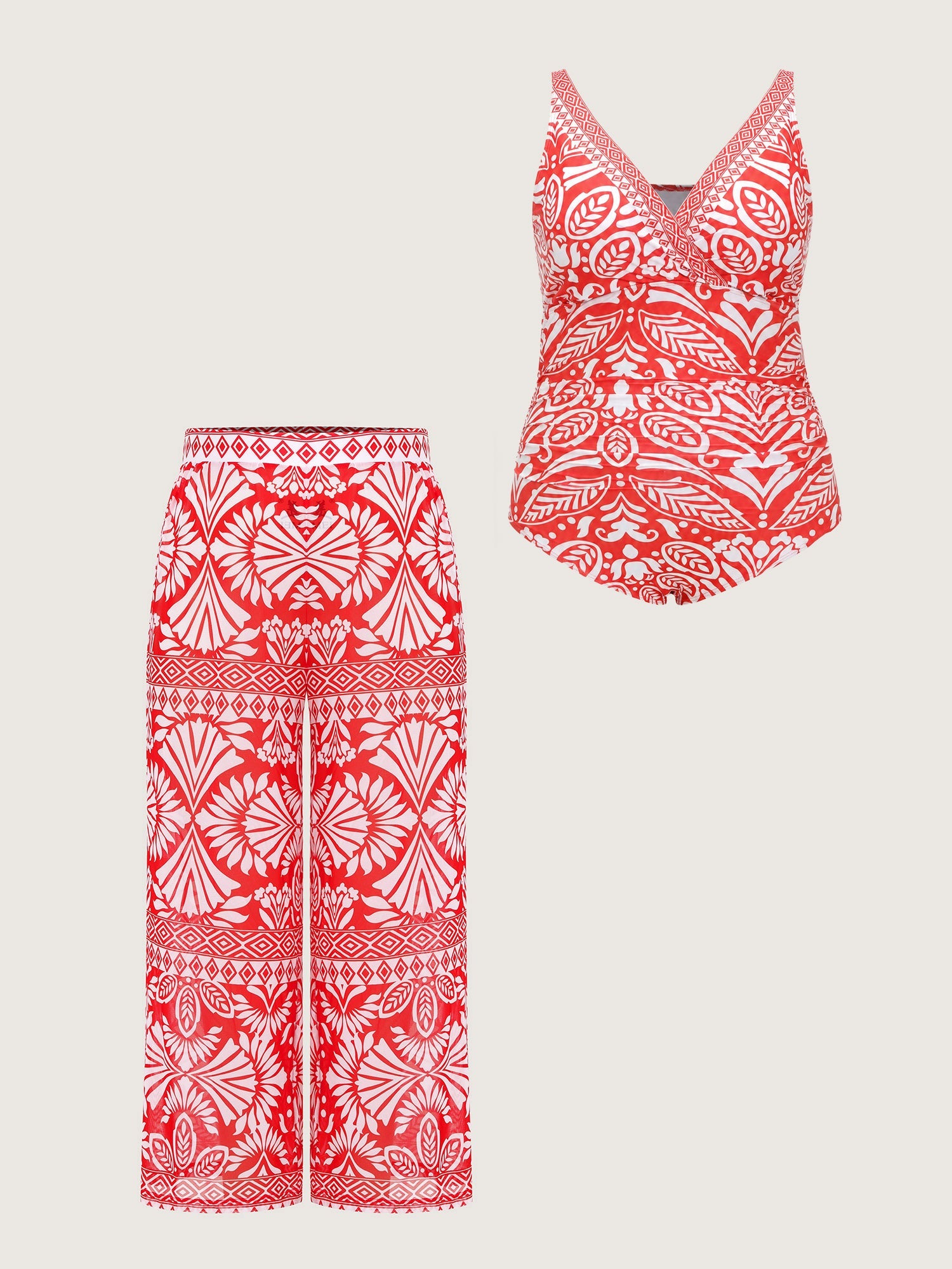 Pants Set Geometric Print One-Piece Swimsuit