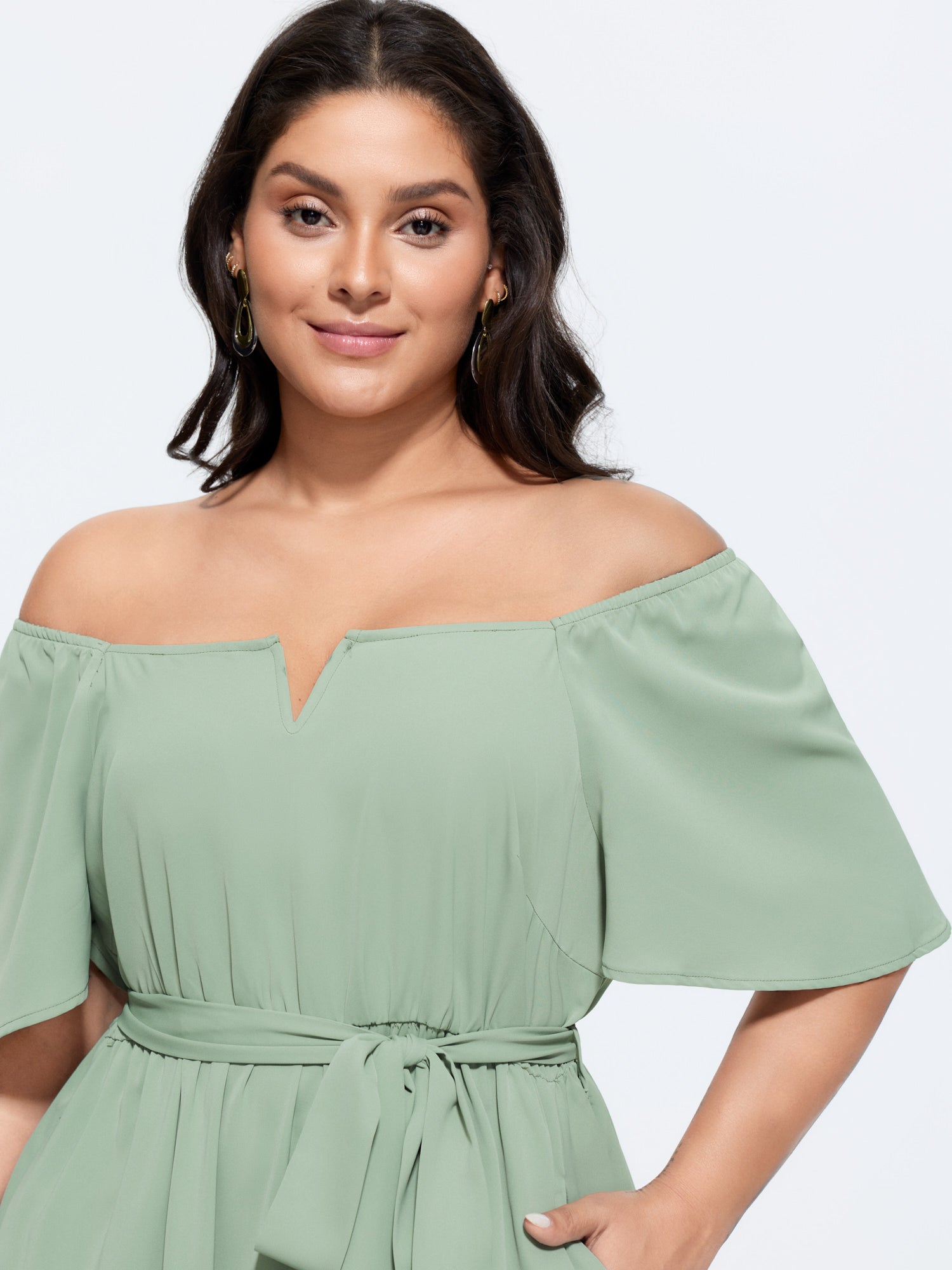 2-Way Wear Neckline Waist-Tie Maxi Dress