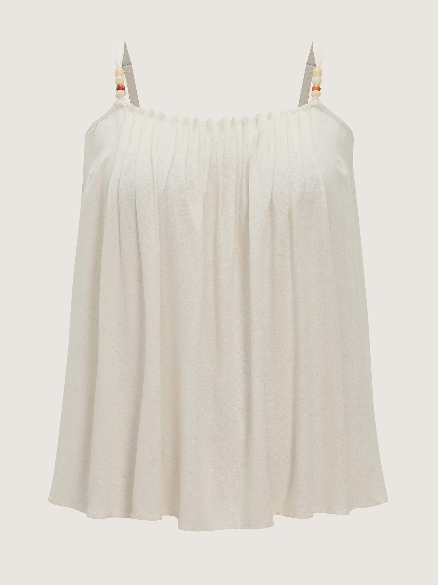 Linen Blend Beaded Pleated Flowy Plain Tank Top