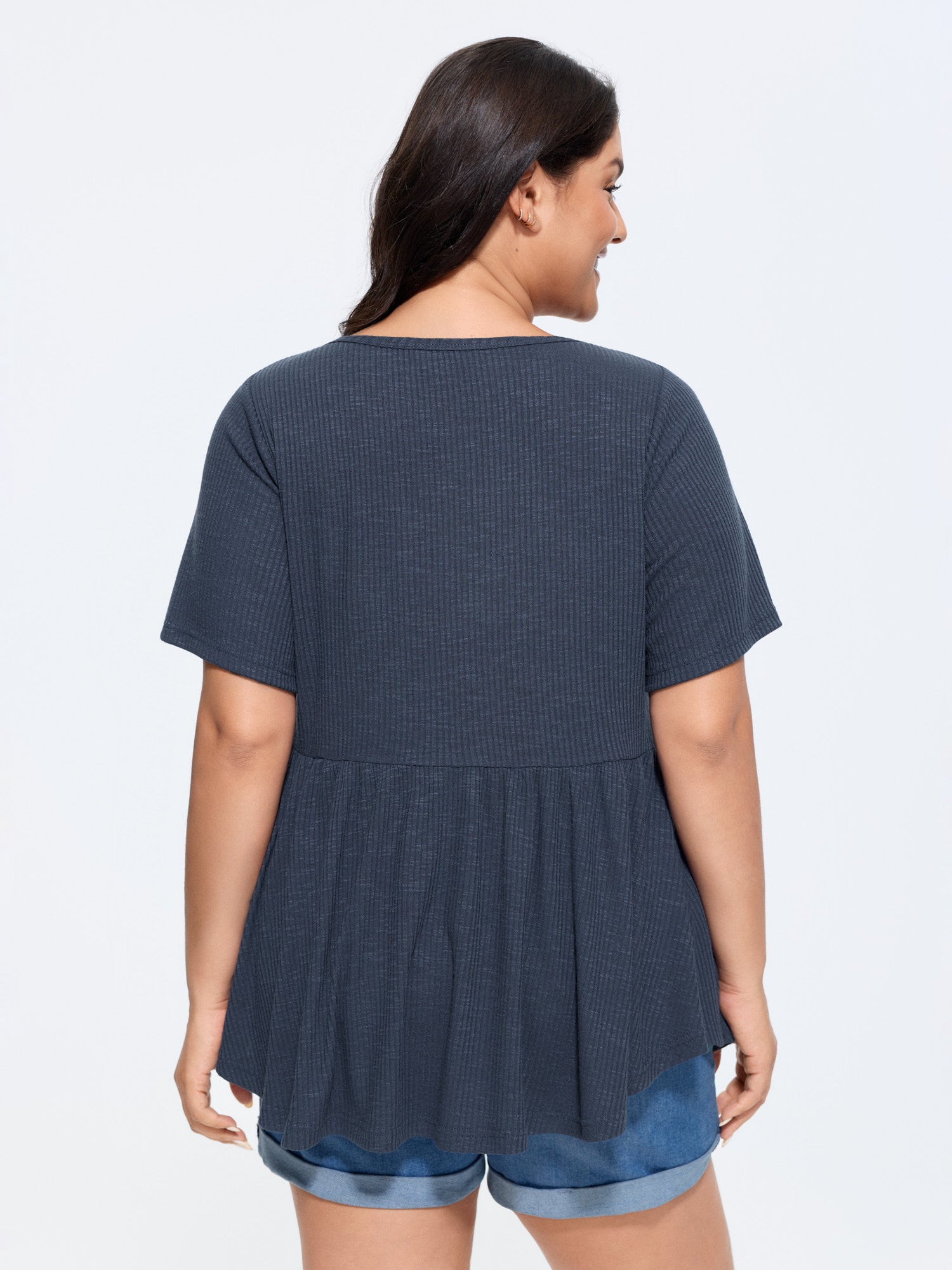Stretchy Notched Collar Button Detail Knit Top