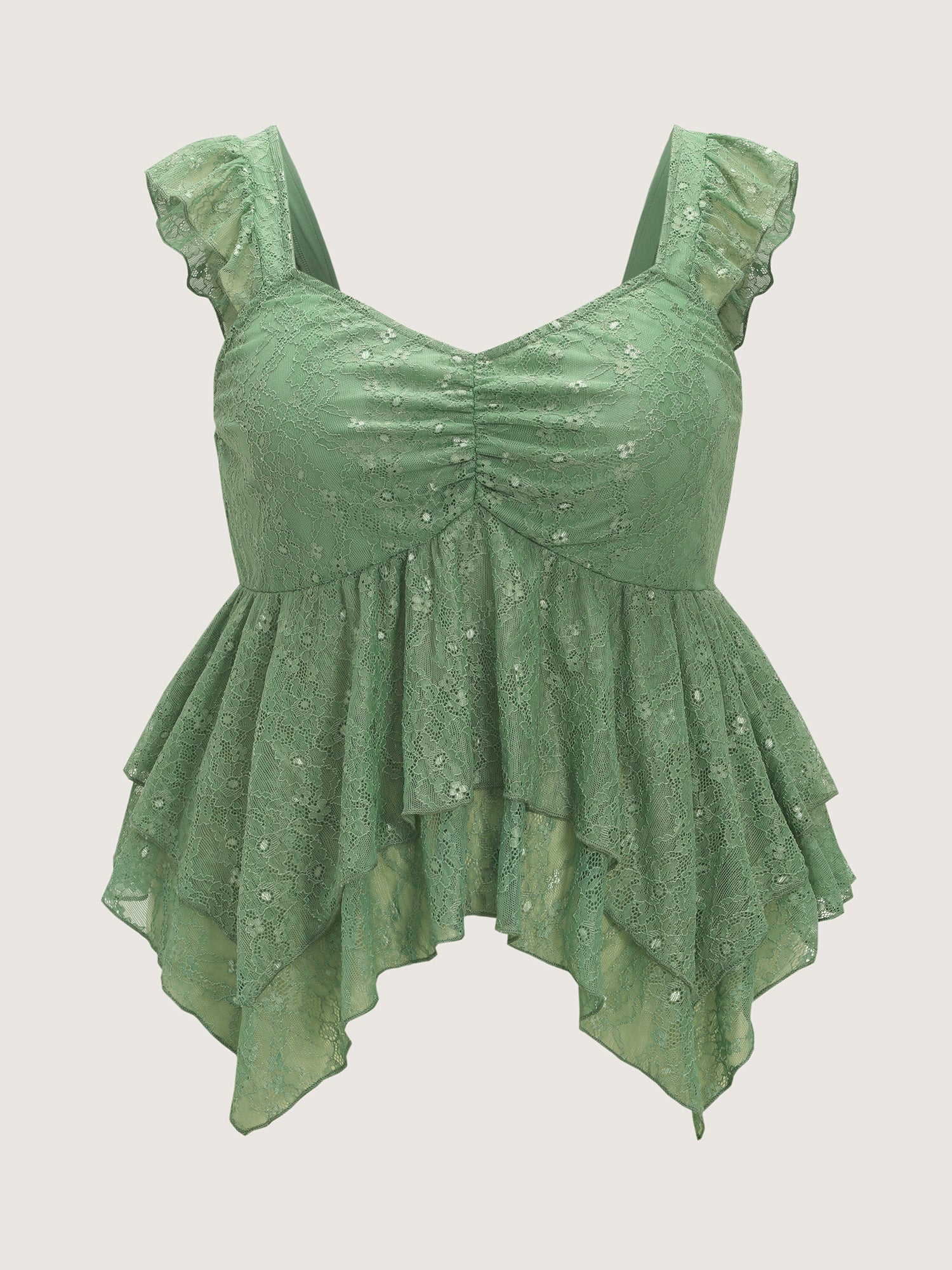 Stretchy Floral Lace Sweetheart Neckline Blouse
