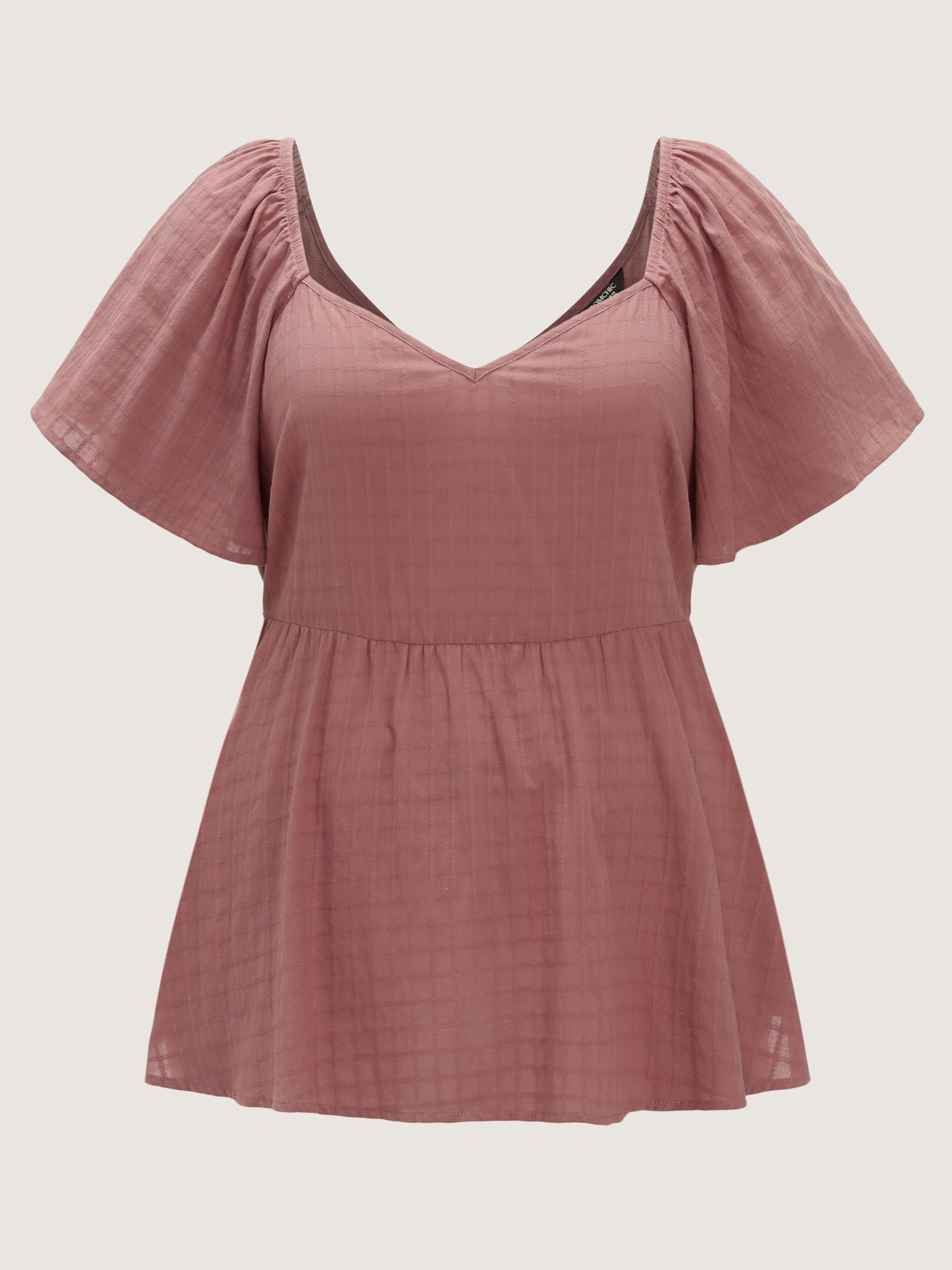 Cotton Stretchy Ruffled Sleeve Fit-And-Flare Blouse
