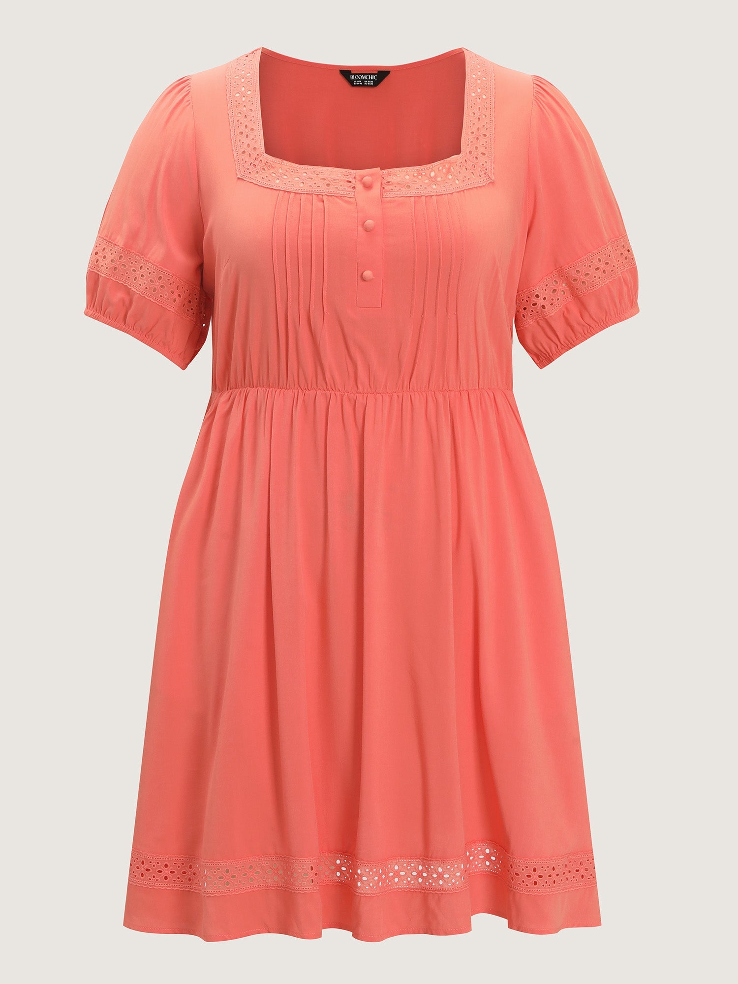 Lace Square Neckline Bubble Sleeve Mini Dress