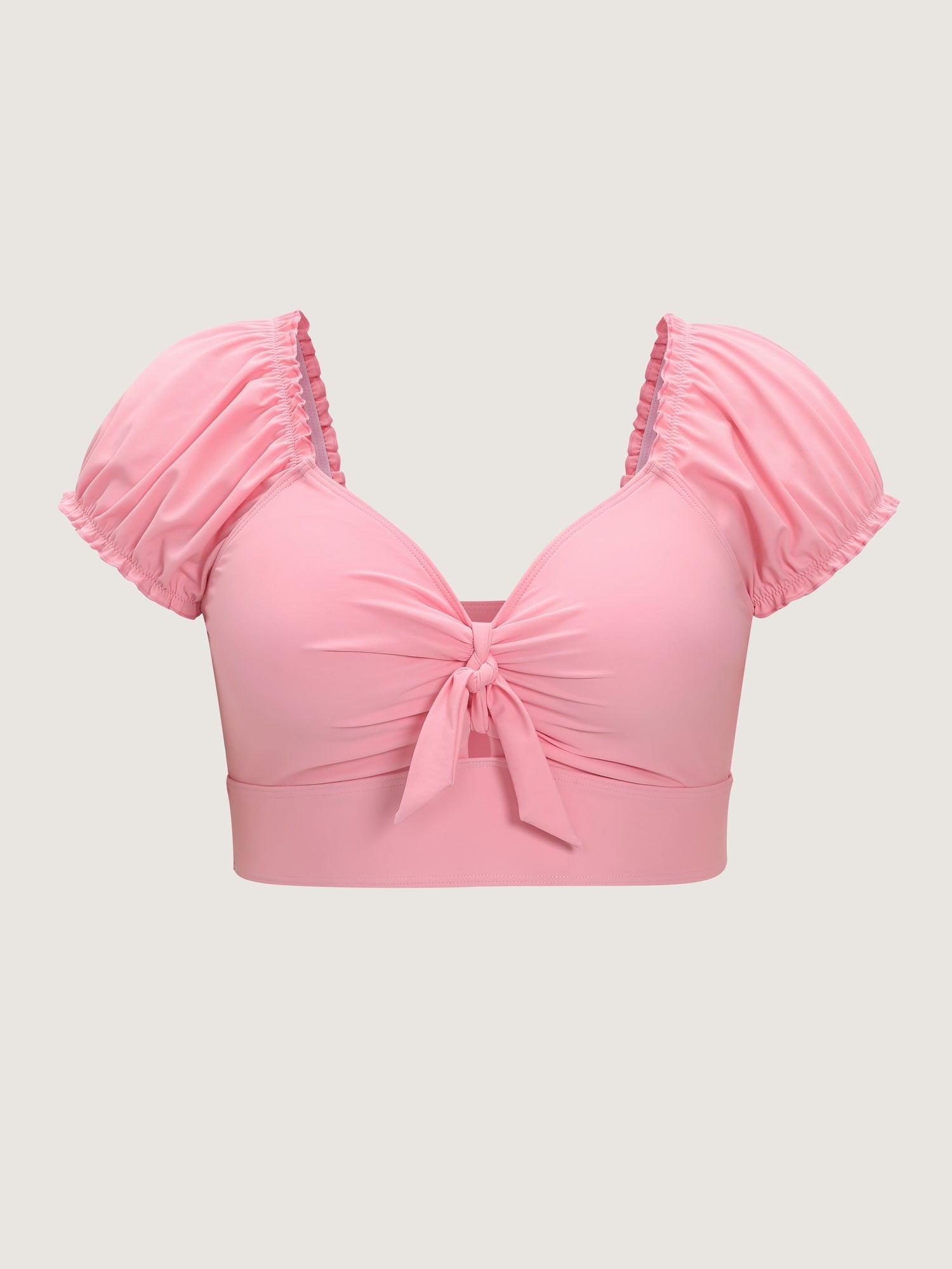 Stretchy Sleeve Knotted Front Swim Top