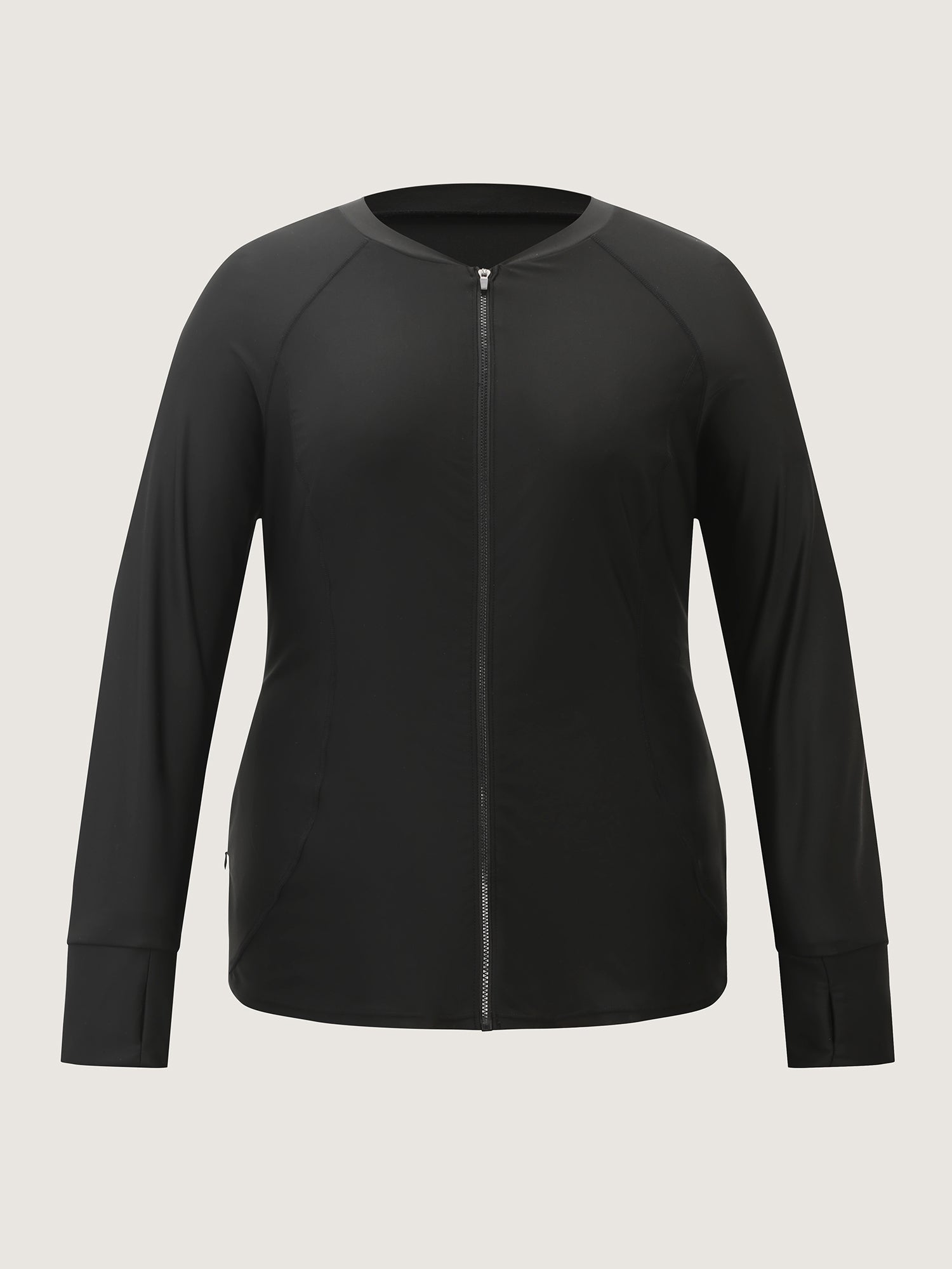 Zipper-Front Pockets Raglan Sleeve Swim Top