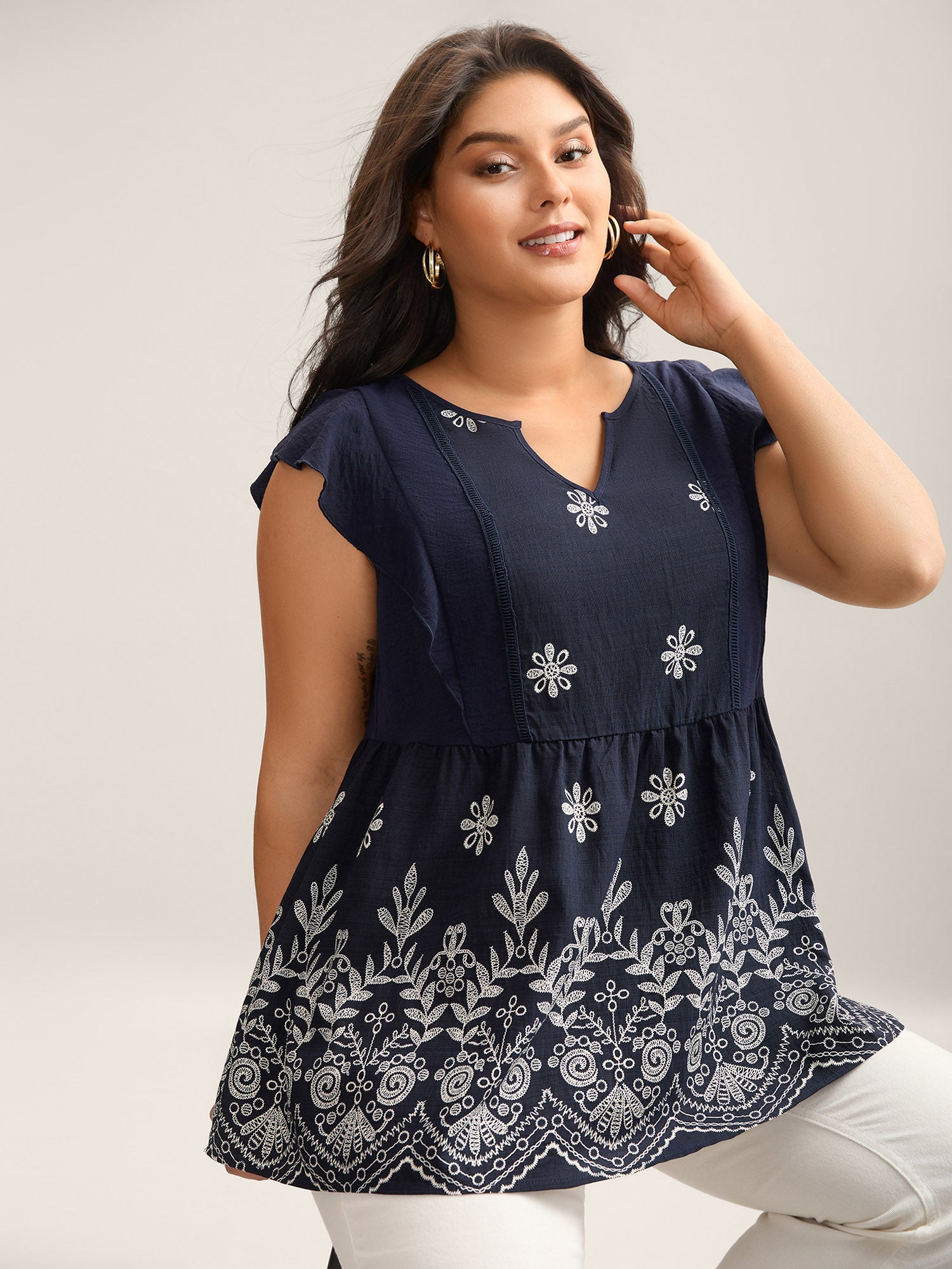 Floral Boho Print Ruffled Plain Blouse