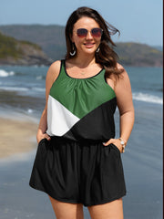 Colorblock Pockets Adjustable One-Piece Swimsuit