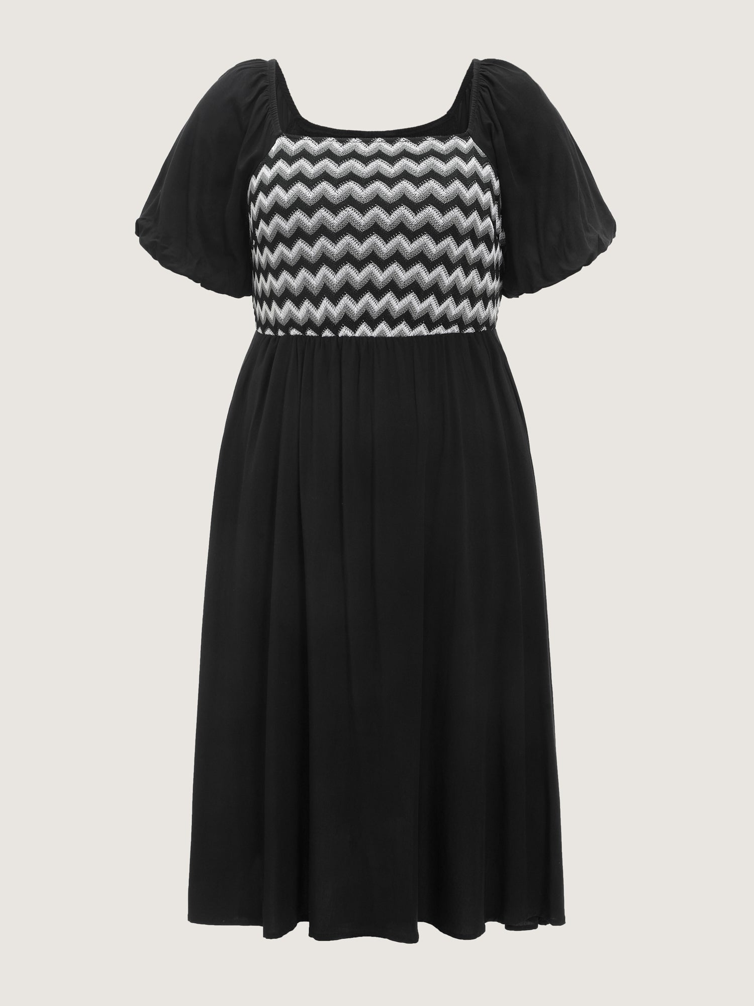 Wavy Color Contrast Square Neckline Midi Dress