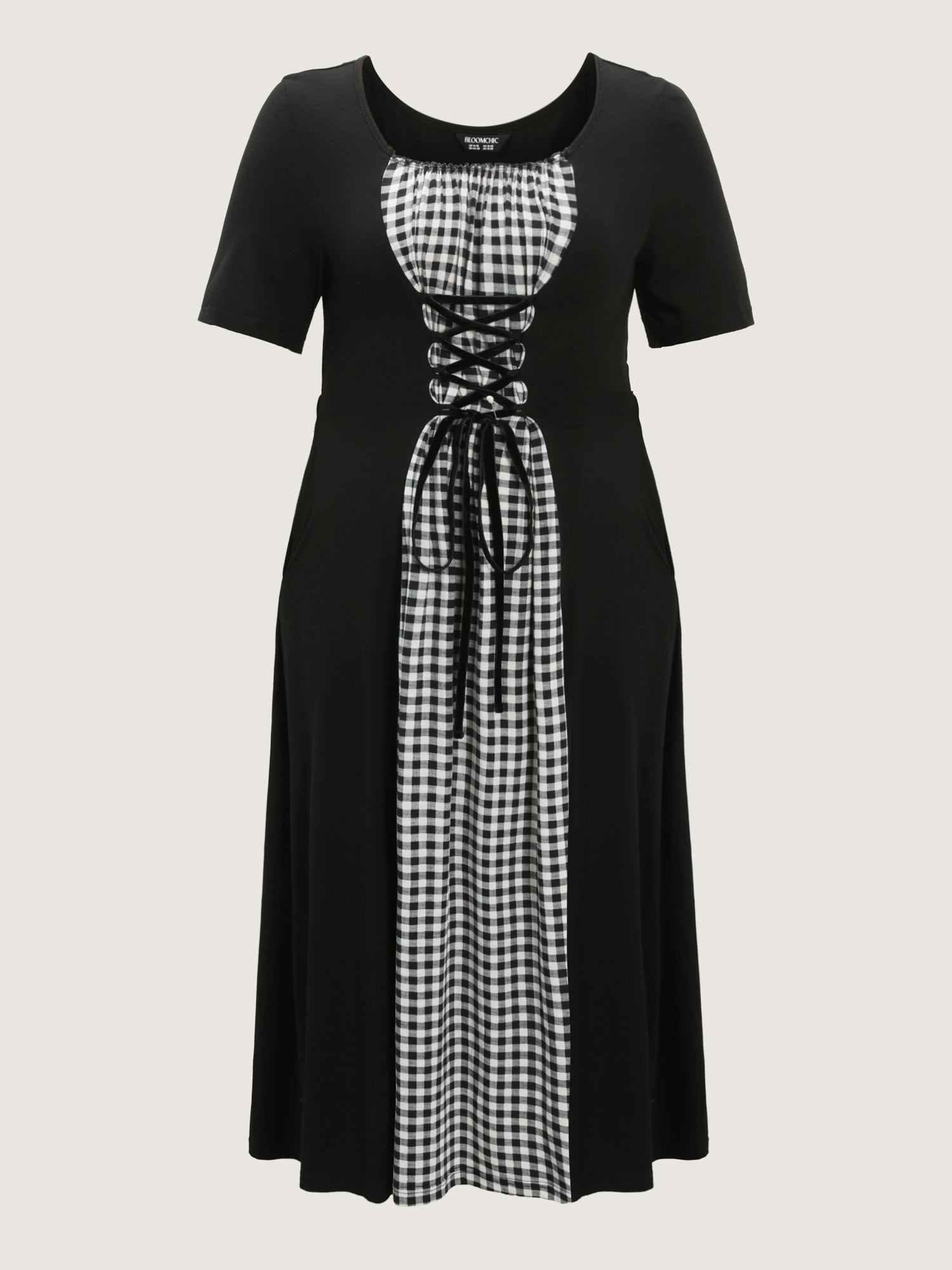 Checkered Layered Cross-Tie Maxi Dress