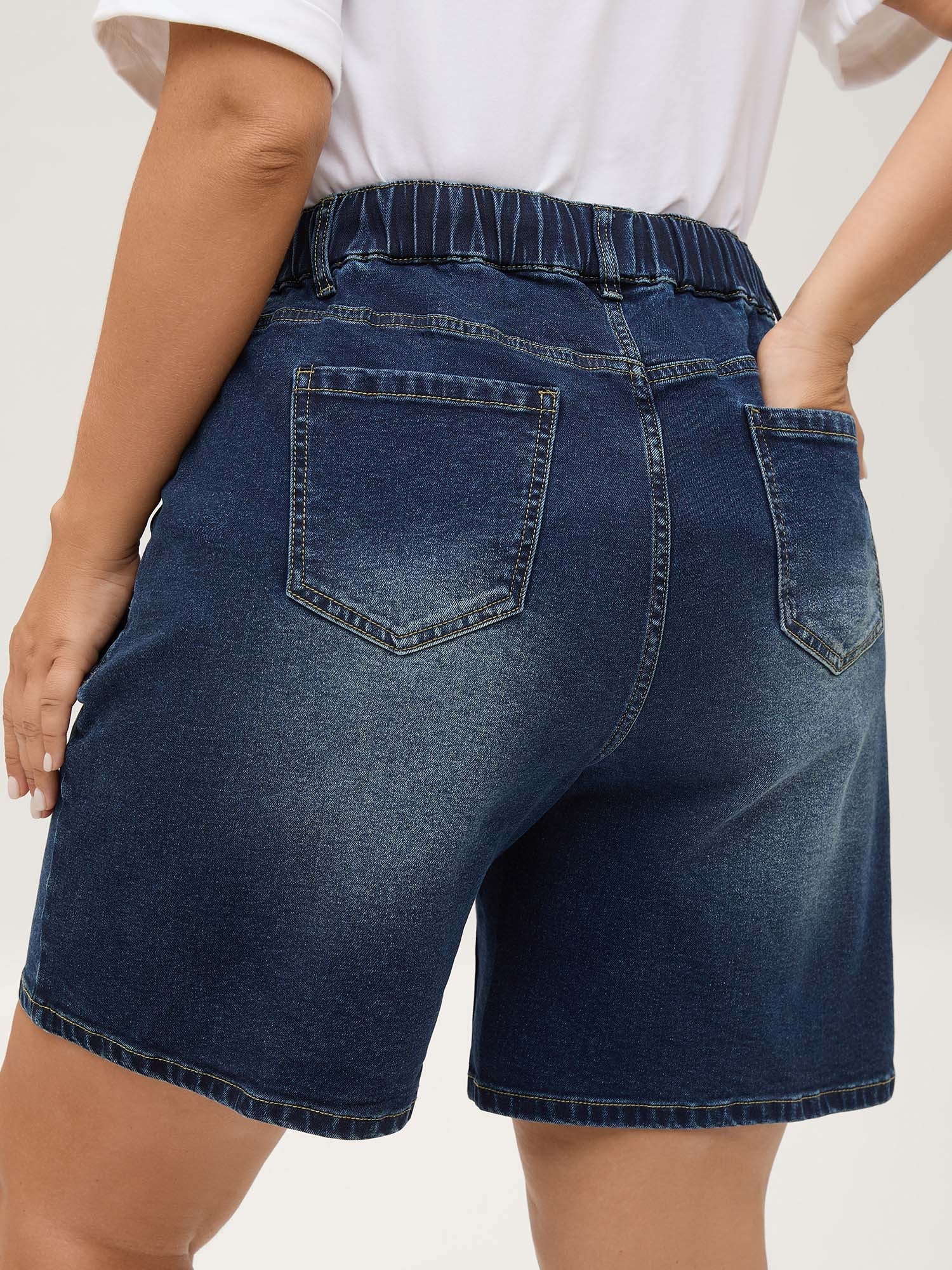 Pull-On Elastic Waistband Denim Shorts