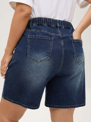 Pull-On Elastic Waistband Denim Shorts