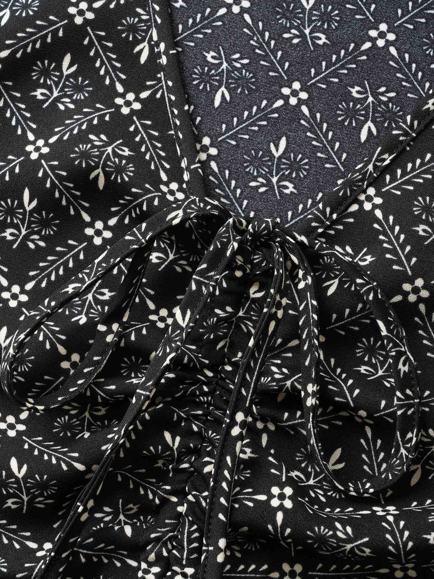 Moroccan Print Tie Knot Ruffle Trim Blouse