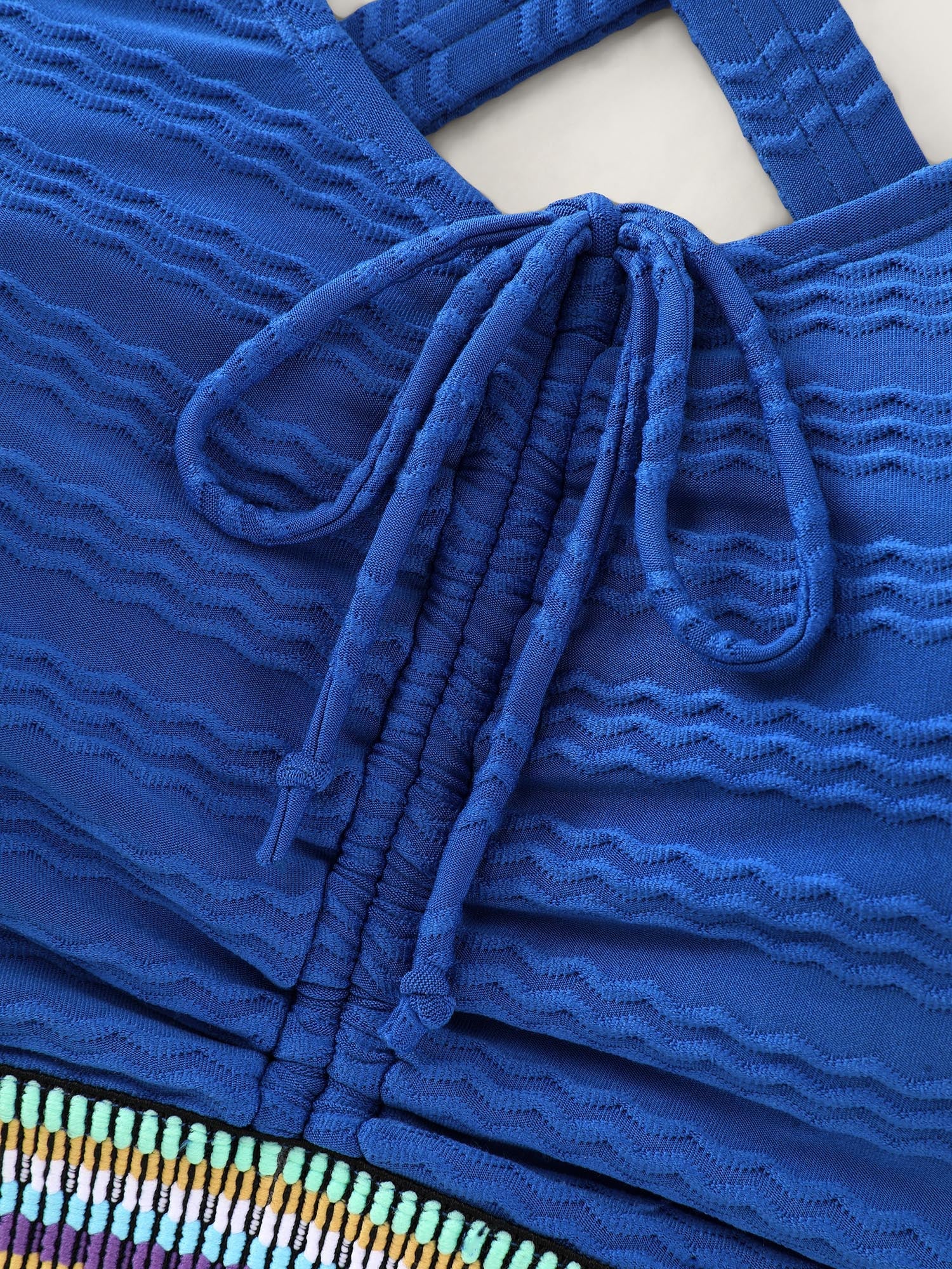 Textured Adjustable Drawstring Swim Top