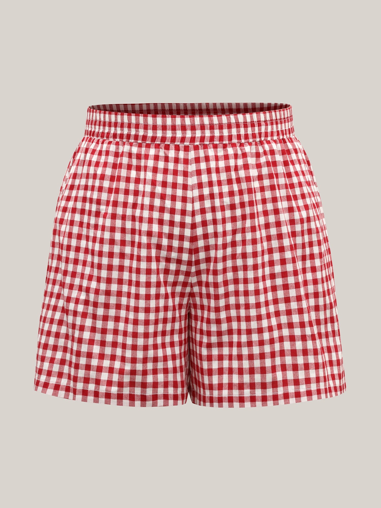 Cotton Delicate Plaid Print Wide-Leg Lounge Shorts