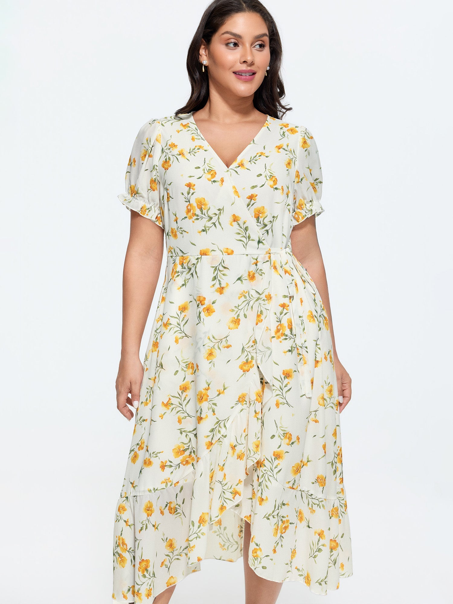 Floral Print Petal Hem Flowy Midi Dress