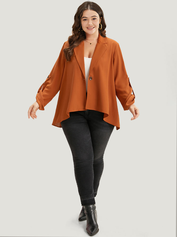 Plain Button Up Tab Sleeve High Low Hem Jacket