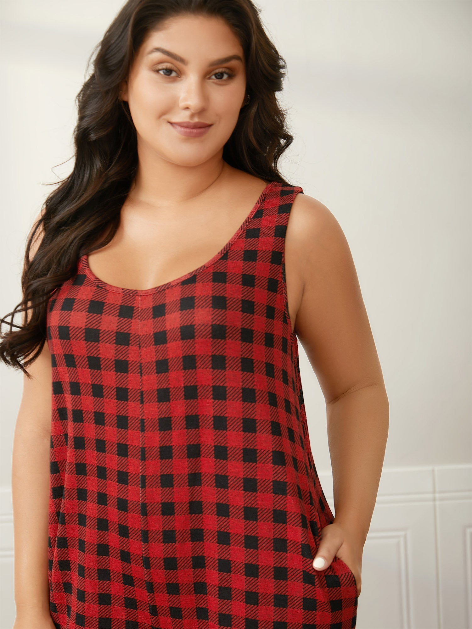 Checkered Pattern U-Neck Lounge Jumpsuit