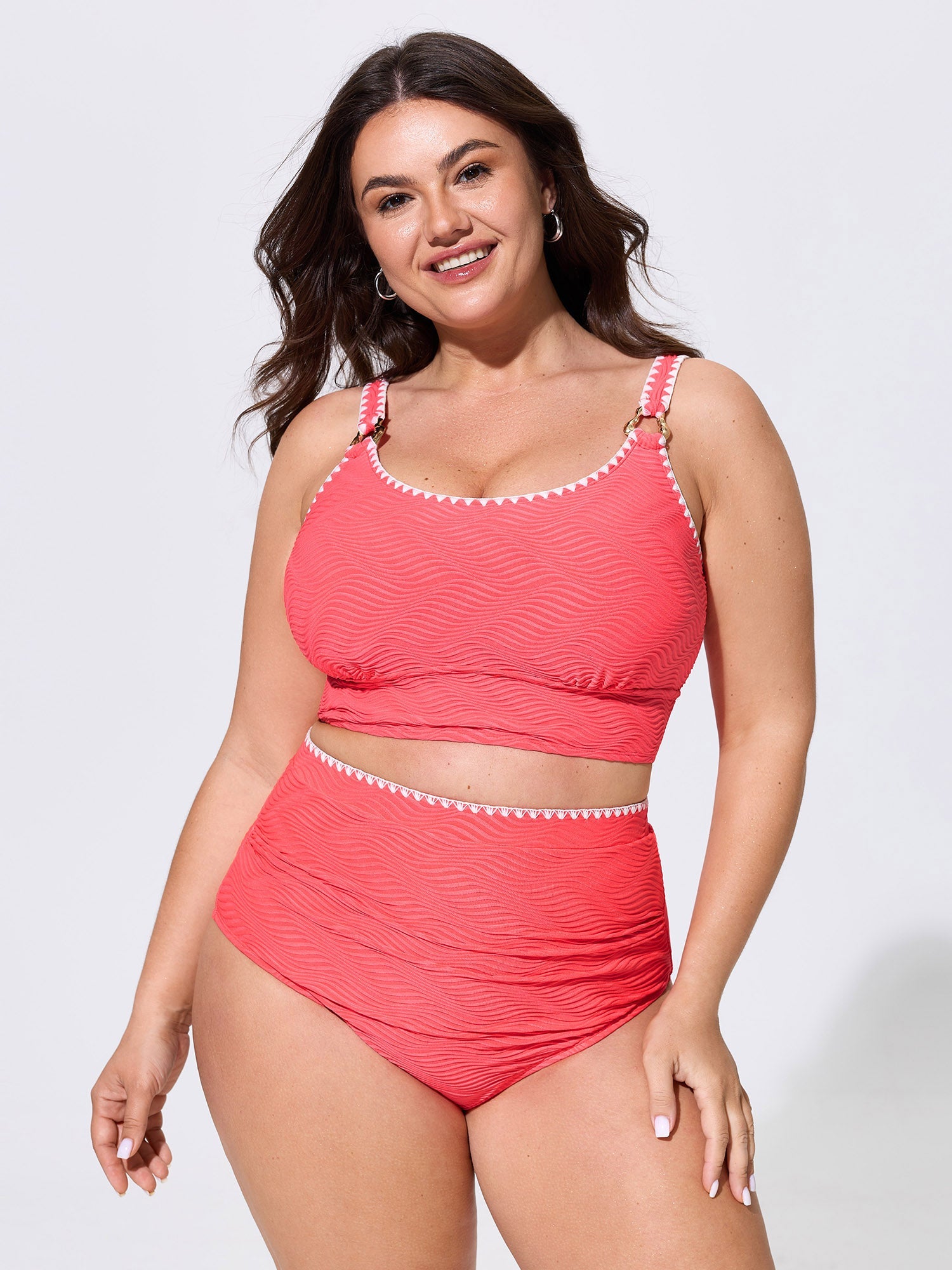 Textured Embroidered Edge Swim Top