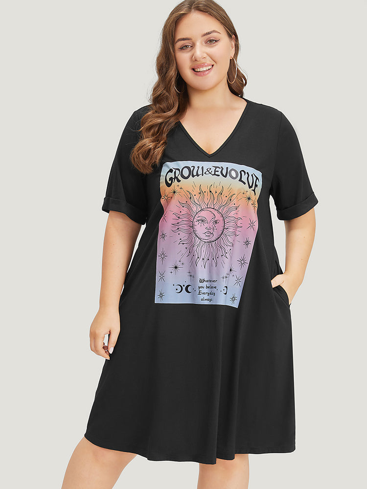 Supersoft Essentials Horoscope Print Pocket Roll Sleeve Dress