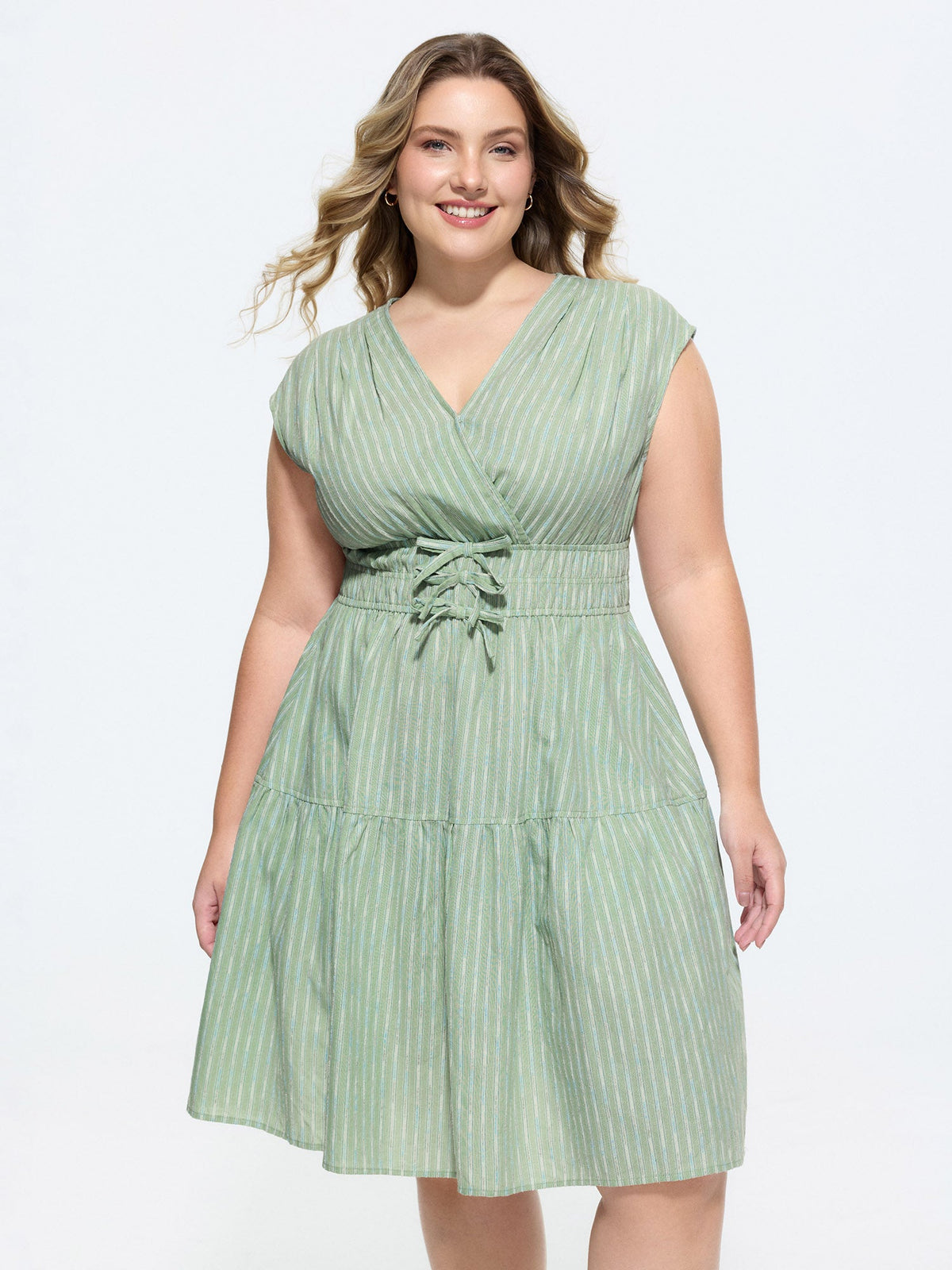 Striped Print Bow-Tie Waist Mini Dress