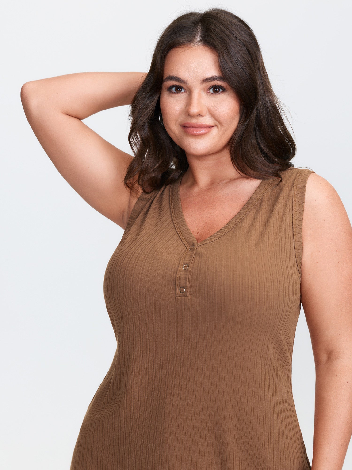 Stretchy Ribbed V-Neck Fitted Tank Top