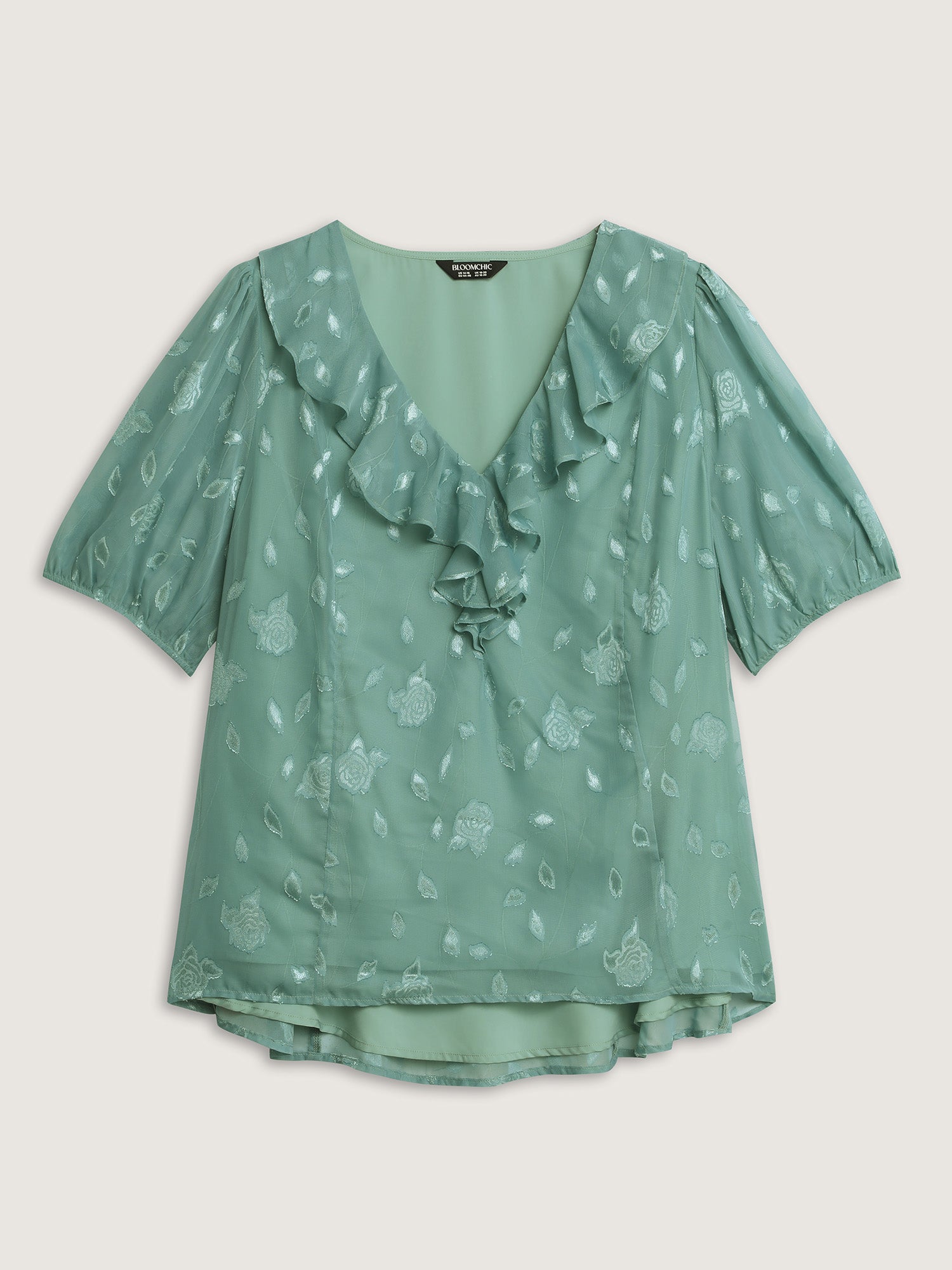 Lotus Leaf Neckline Textured Curvy Hem Blouse