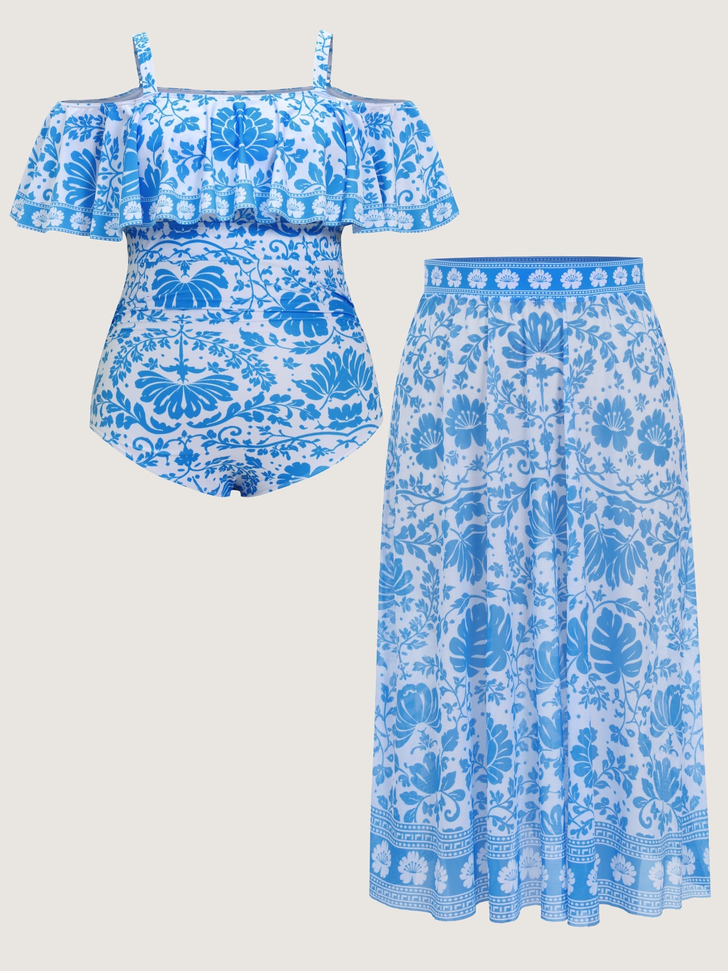 Sarong Set Floral Print One-Piece Swimsuit