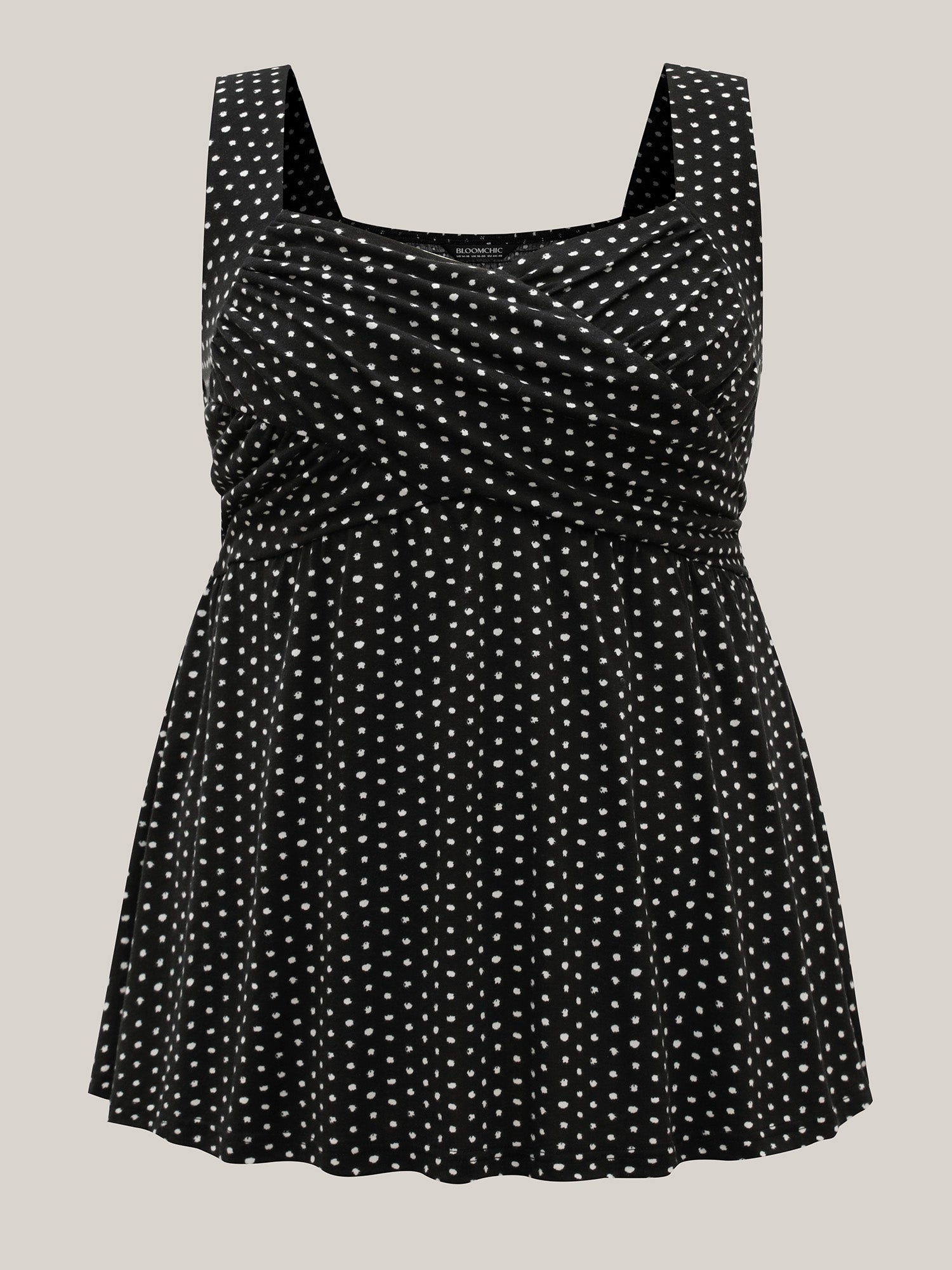 Stretchy Polka Dots Shirred Tank Top